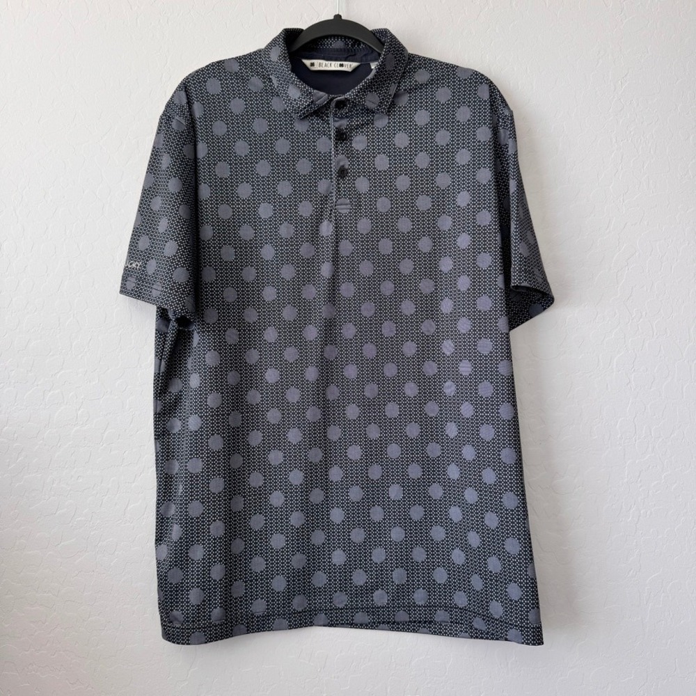 Black Clover Large Polo Shirt Black Gray Short Sleeve Dot Print Stretch Golf